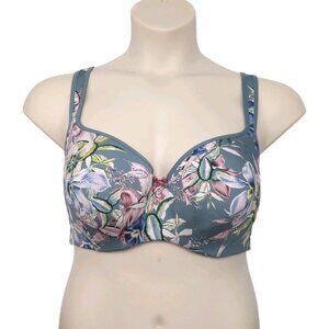 Cacique Lane Bryant Bra 38DDD Blue Floral Balconette Underwire Plus Size